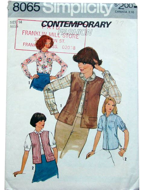 Seventies Vintage Sewing Pattern 70s Simplicity 8065 Misses Shirt