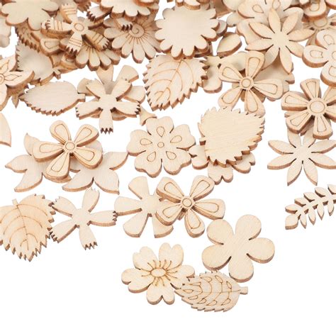 Nuolux Pcs Unfinished Wooden Flower Cutouts Wood Leaves Cutouts Diy