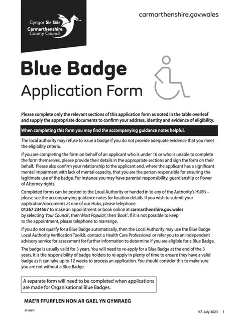 SR 38875bluebadgeappformeng PDF Fill Out And Sign Printable PDF