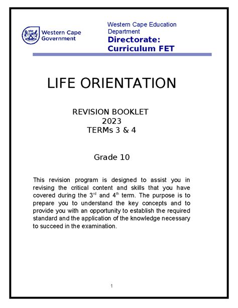 LO Grade 10 Revison Booklet T3 4 2023 Western Cape Education