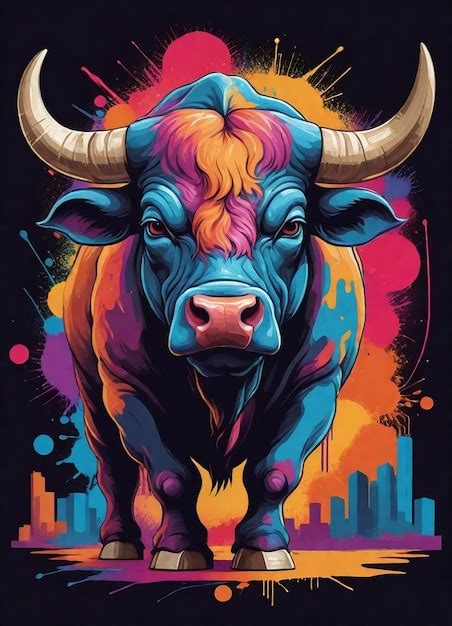 Premium Photo | A poster for a bull with a city in the background