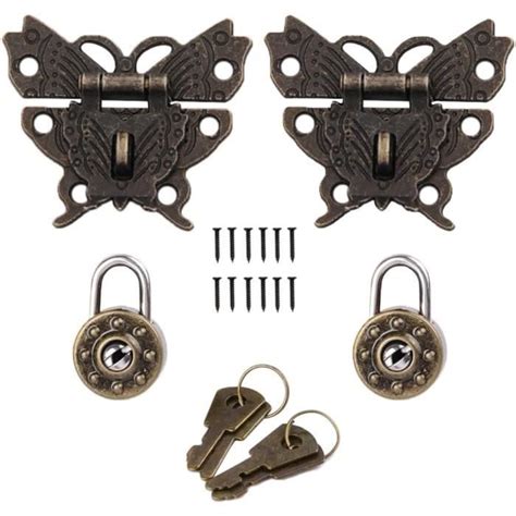 Verrous Vintage 2 Pièces Papillon Loquet 2 Pièces Cadenas Antique Mini