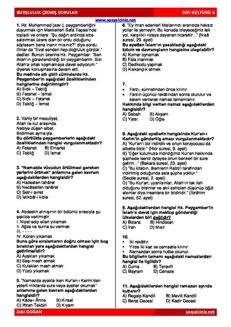 6 SINIF DİN KÜLTÜRÜ BURSLULUK ÇIKMIŞ SORULAR SOSYALCİNİZ NET Sosyal