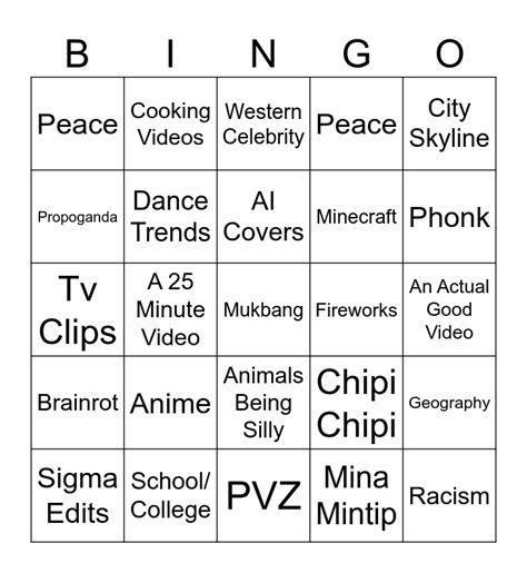 Douyin Brainrot Bingo Card