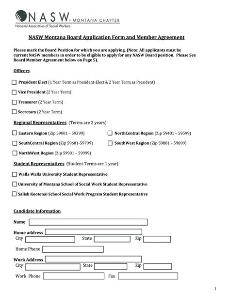 Fillable Online Naswmt Nasw Montana Board Application Form And Member