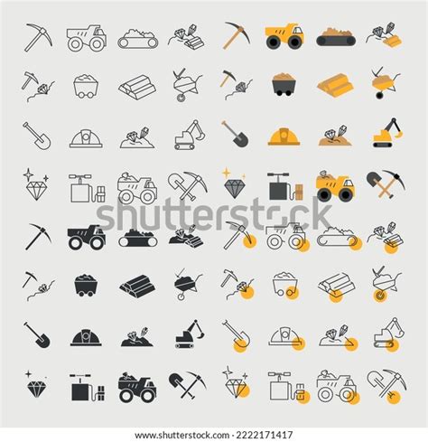 Mining Icon Set Diamond Gold Trucks Stock Vector Royalty Free