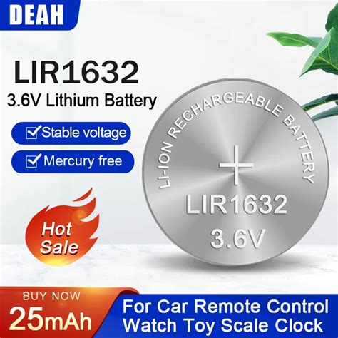 2 10PCS LIR1632 1632 3 6V Rechargeable Lithium Battery Replace CR1632