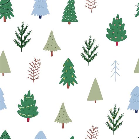 Christmas tree seamless pattern, flat vector illustration on white ...