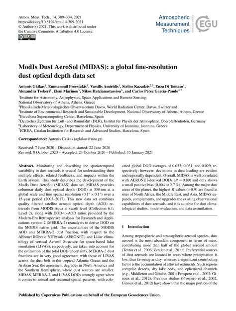 Pdf Modis Dust Aerosol Midas A Global Fine Resolution Dust Optical