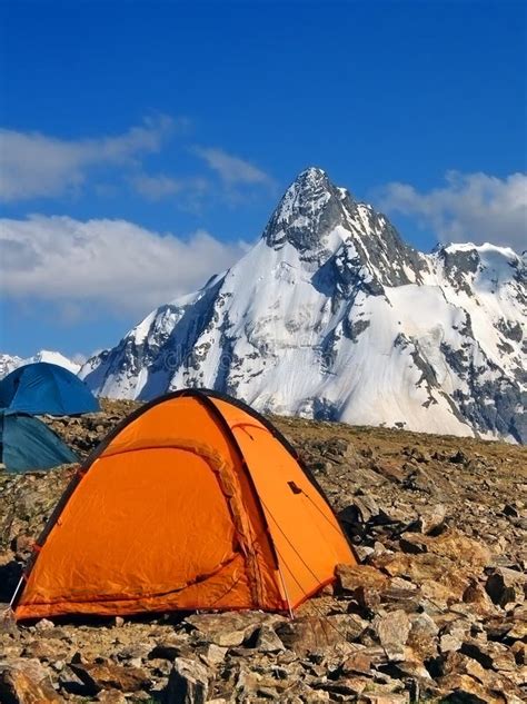 Mountain Climbers With Tents Stock Image Image Of Alpine Glacier