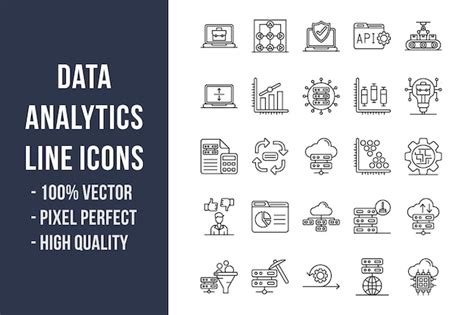 Iconos de línea de análisis de datos Vector Premium