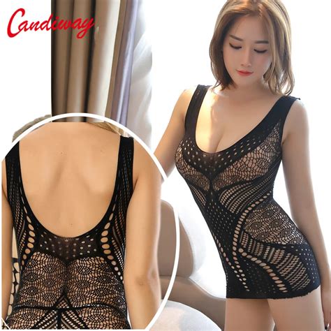 Sexy Fishnet Mini Dress Underwear Corchless Lingerie Hollow Out Web Lover Games Sexy Asymmetric