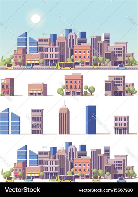 Low Poly 2d Buildings And City Scene Royalty Free Vector