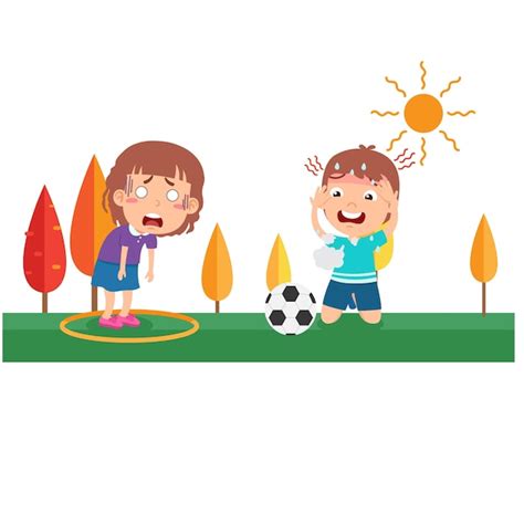 Golpe de calor niño niño y niña vector ilustración Vector Premium