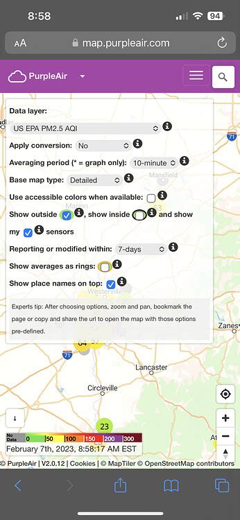 Map Settings - Data Layers - PurpleAir Community