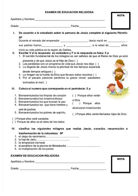 Examenes Dios Basta Examen De Educacion Religiosaexamen De