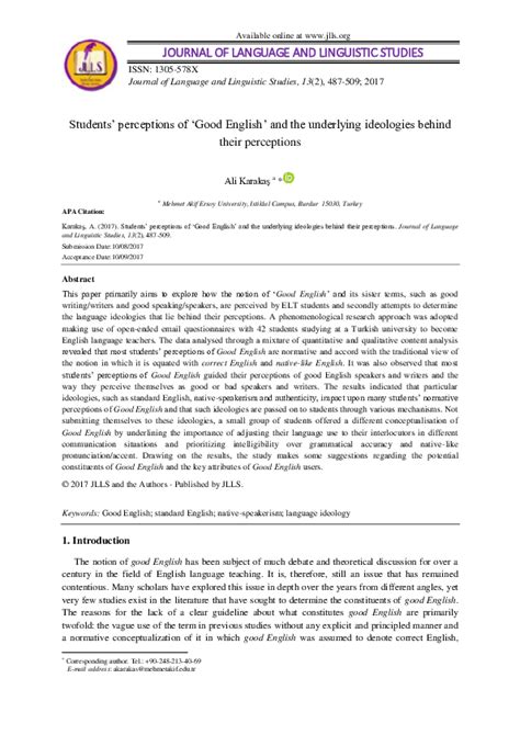 (PDF) Students‟ perceptions of „Good English‟ and the underlying ...