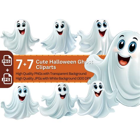 Happy Halloween Ghost Clipart 77 PNG Bundle Halloween Invitation Card Design Paper Crafting Book ...