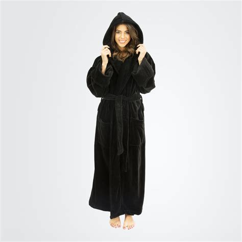 Womens Terry Velour Hooded Bathrobe