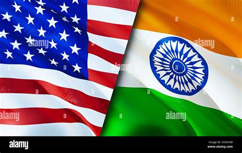 United States and India flags. 3D Waving flag design. United States India flag, picture ...