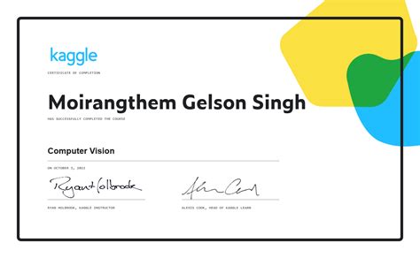 Moirangthem Gelson Singh Completed The Computer Vision Course On Kaggle