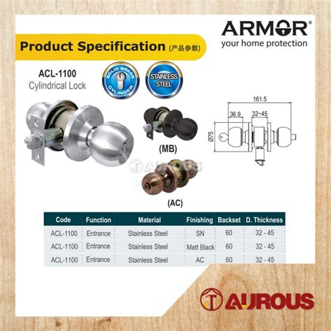 ARMOR STAINLESS STEEL SUS304 CYLINDRICAL LOCK ENTRANCE DOOR LOCK TOMBOL