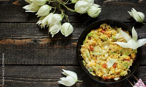 Yucca Flowers Dish Flower Petals Fried With Eggs And Tomatoes