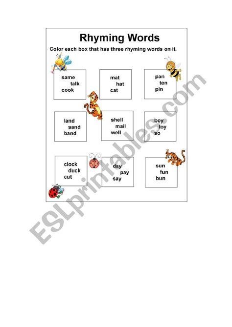 Rhyming Words Esl Worksheet By Khuzama