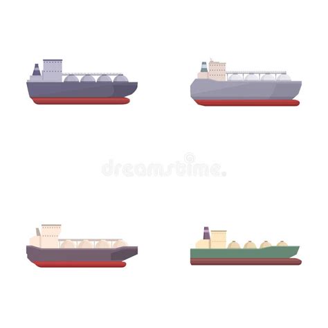 Set Of Cartoon Oil Tankers And Cargo Ships Stock Vector Illustration