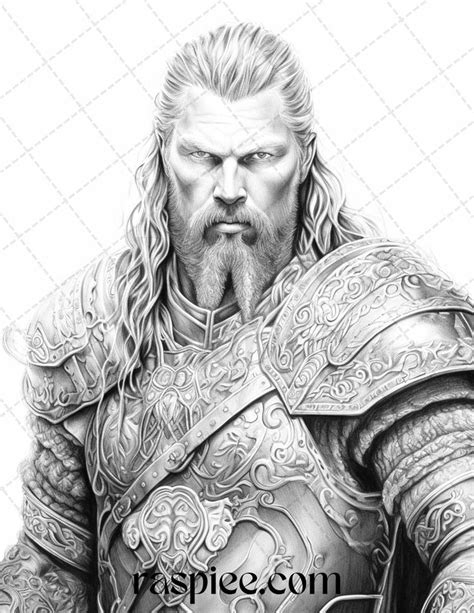 Viking Warriors Portrait Grayscale Coloring Pages Printable For Adu