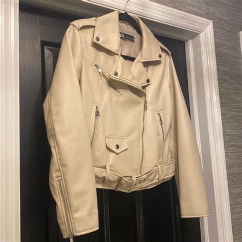 Zara Jackets Coats Womens Zara Cream Faux Leather Jacket L Poshmark