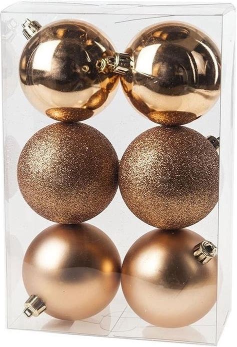 6x Koperkleurige Kunststof Kerstballen 8 Cm Mat Glans Onbreekbare