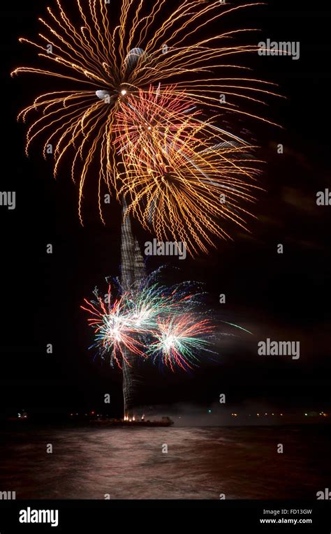 Australia Day fireworks over the Indian Ocean at Bathers Beach ...