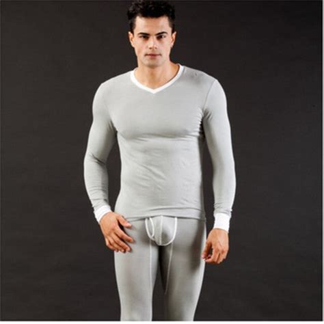 Cockcon Men Thermal Underwear Set Inner Wear Undershirt Long Pants Warm