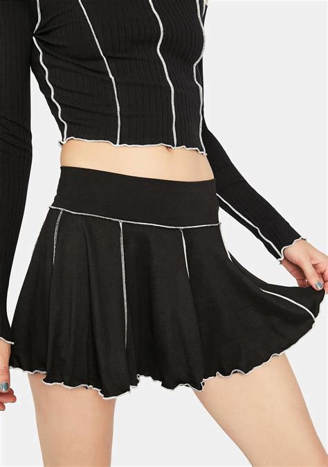 Contrast Stitch High Waist Pleated Mini Skirt Blackwhite Dolls Kill