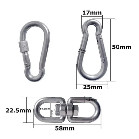 M Stainless Steel Double Ended Swivel Eye Hook And Safety Carabiner