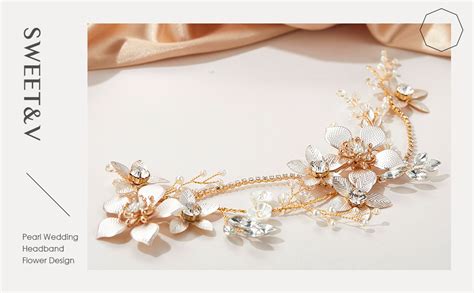 Sweetv Gold Bridal Headpieces For Bride Flower Wedding