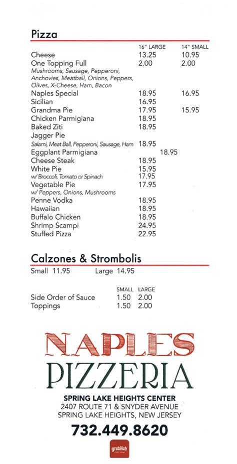 Menu - Naples Pizzeria