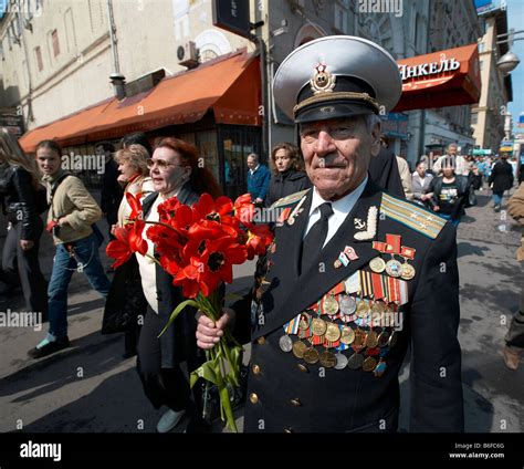 Russian War Veteran wearing uniform on Victory Day, Moscow Russia Stock ...