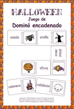 Halloween en español juego de Dominó encadenado by Elizabeth Lemos