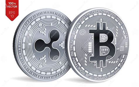 Bitcoin And Ripple 3d Isometric Physical Coins Digital Currency