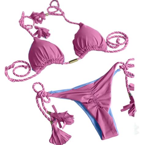 Xuapaodt Inc Women S Piece Bathing Suits Halter Ring Bikini Set Pink