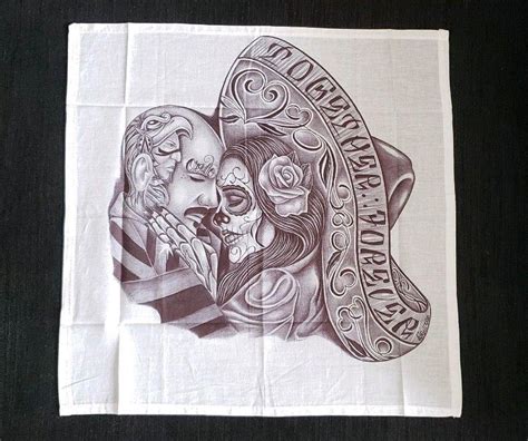 Original Prison Art Tattoo Art On Handkerchief Day Of The Dead Pen and ...