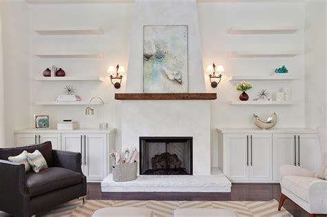 Fireplace With Floating Shelves Transitional Living Room