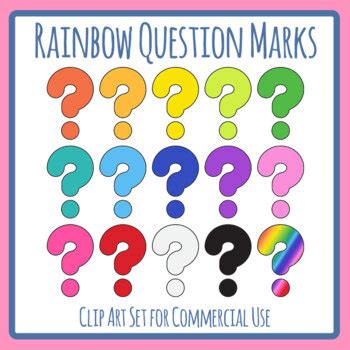 Rainbow Question Mark Templates Shapes Clip Art Set Commercial Use