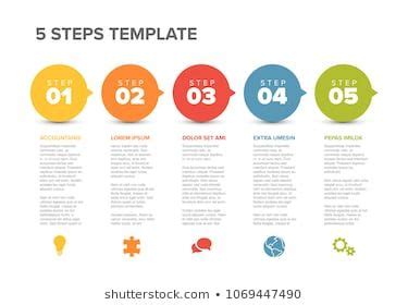 Fortschrittsvorlage für Vektorgrafiken in fünf Schritten Stock