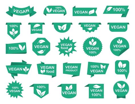 Premium Vector Set Of Vegan Green Labels Vegan Ribbons Banners And