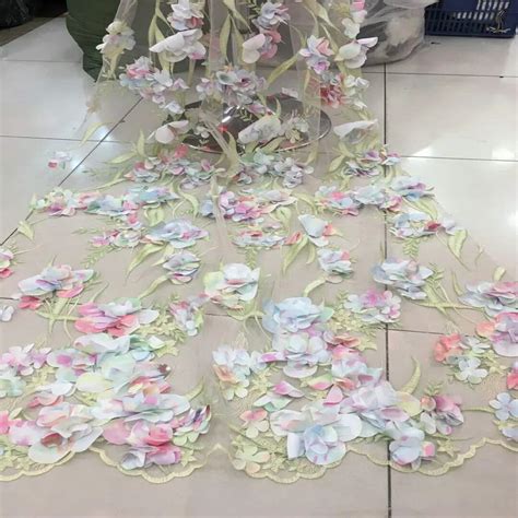 3d Flower Embroidery Lace Fabric For Wedding Dress Embroidered Applique Party Dresses Fabrics