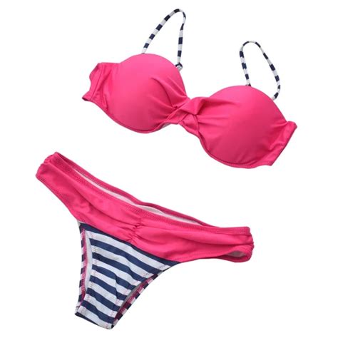 Rose Red Stripe Bikini Sexy Push Up Bikinis Set Underwire Beach