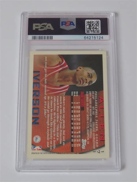 Allen Iverson HOF Signed 1996 Topps Rookie Card 171 W 97 ROY PSA 9